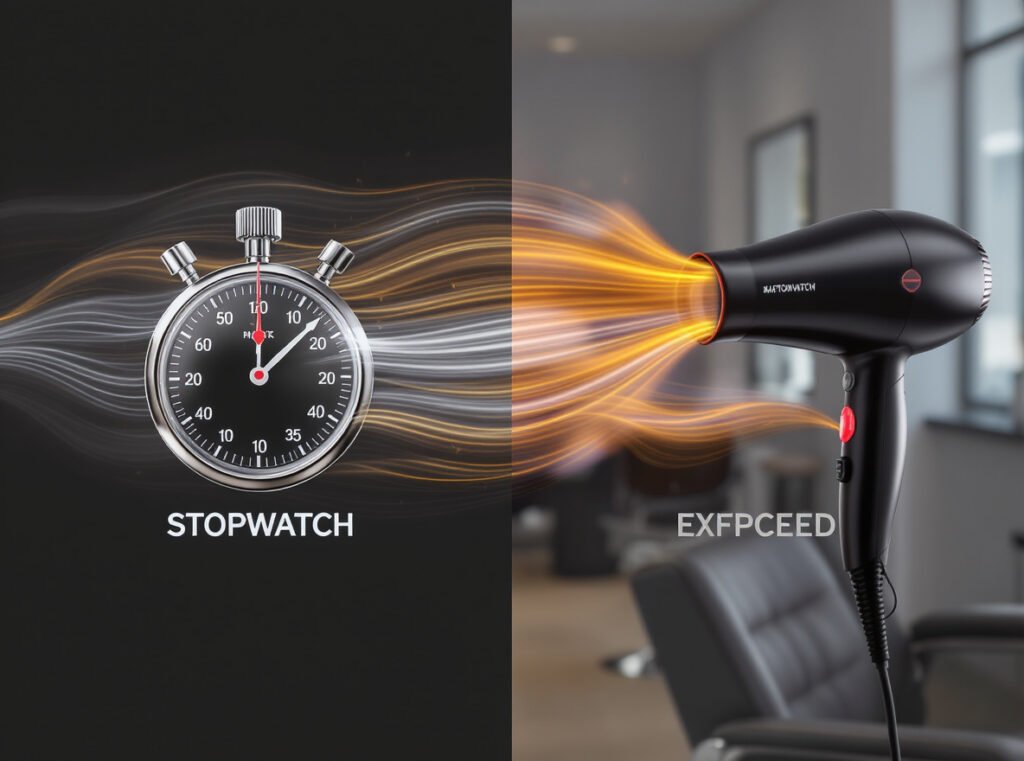 Hair dryer speed comparison showing drying time differences between tools