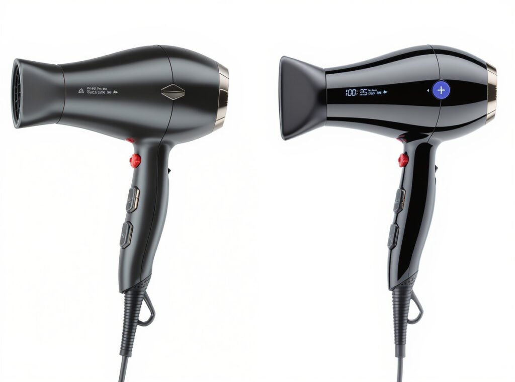 Comparison between traditional button hair dryer and modern touch screen model