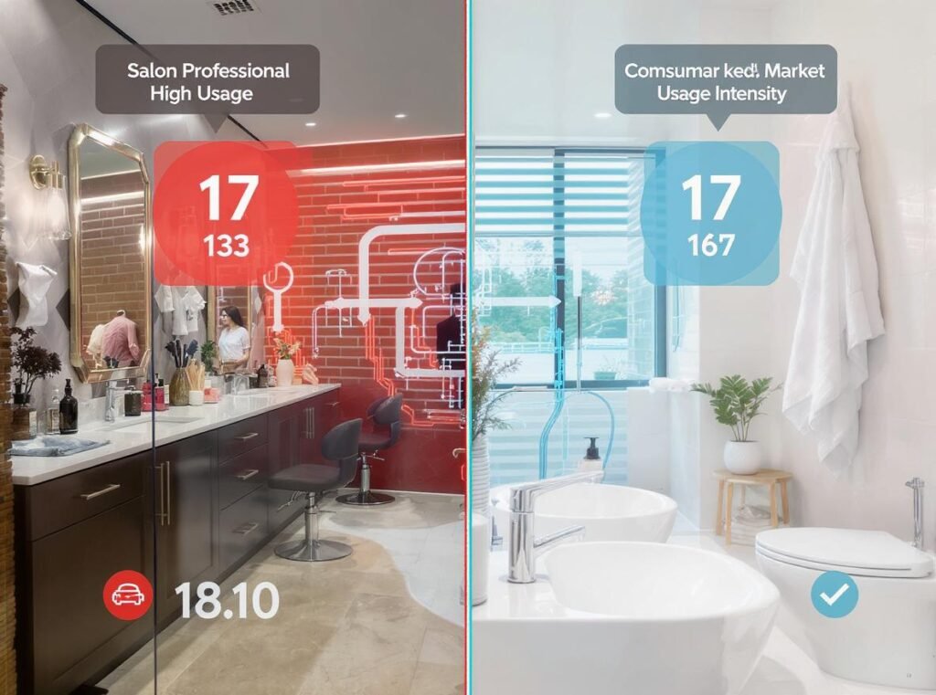 Professional salon vs consumer hair dryer usage comparison showing demand differences