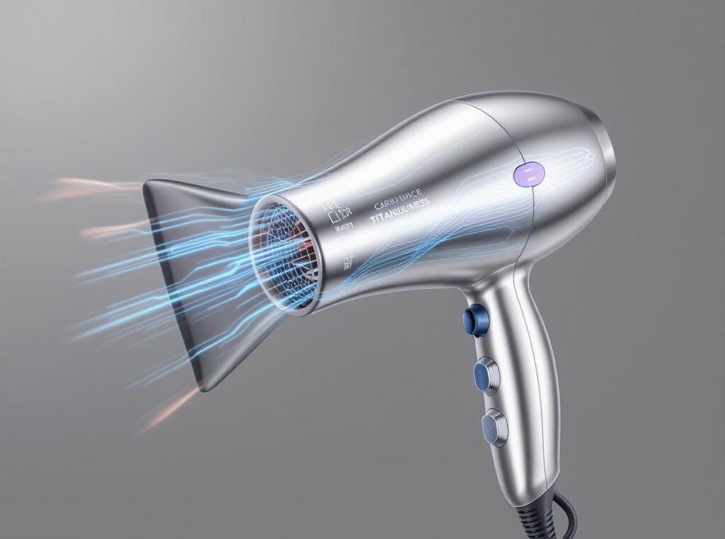Titanium hair dryer barrel showcasing lightweight construction and rapid heating capability