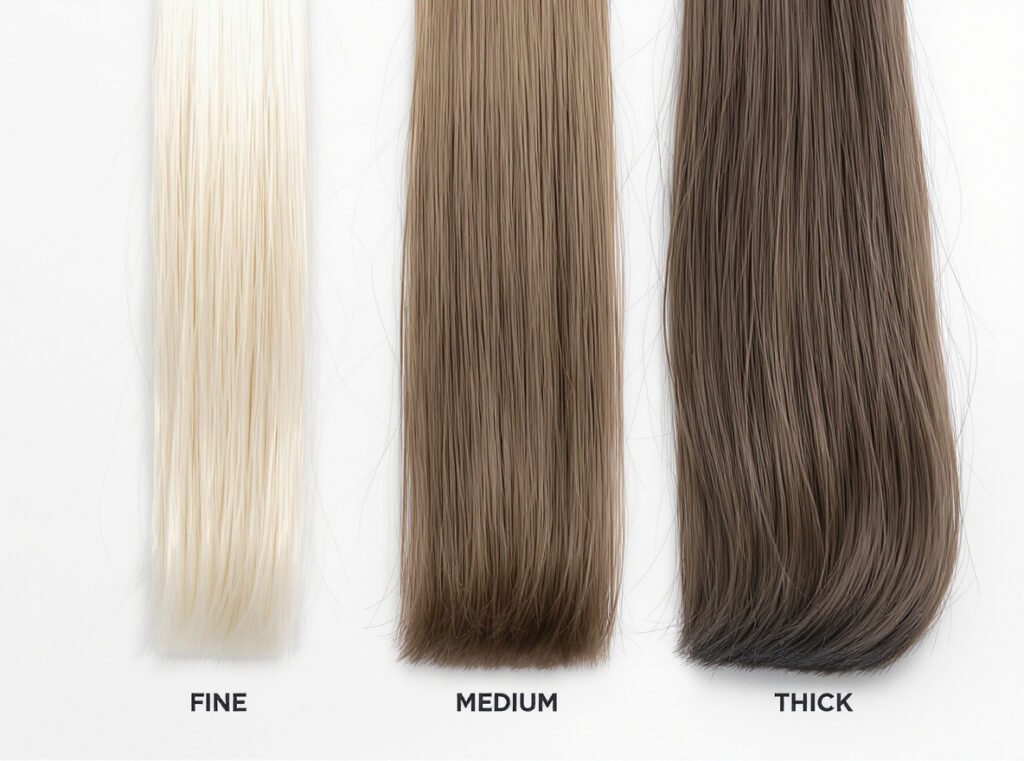 Comparison of fine medium and thick hair types requiring different dryer settings