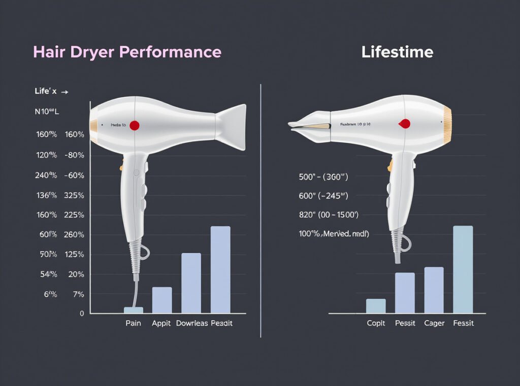 AC vs DC motor hair dryer comparison chart showing lifespan differences