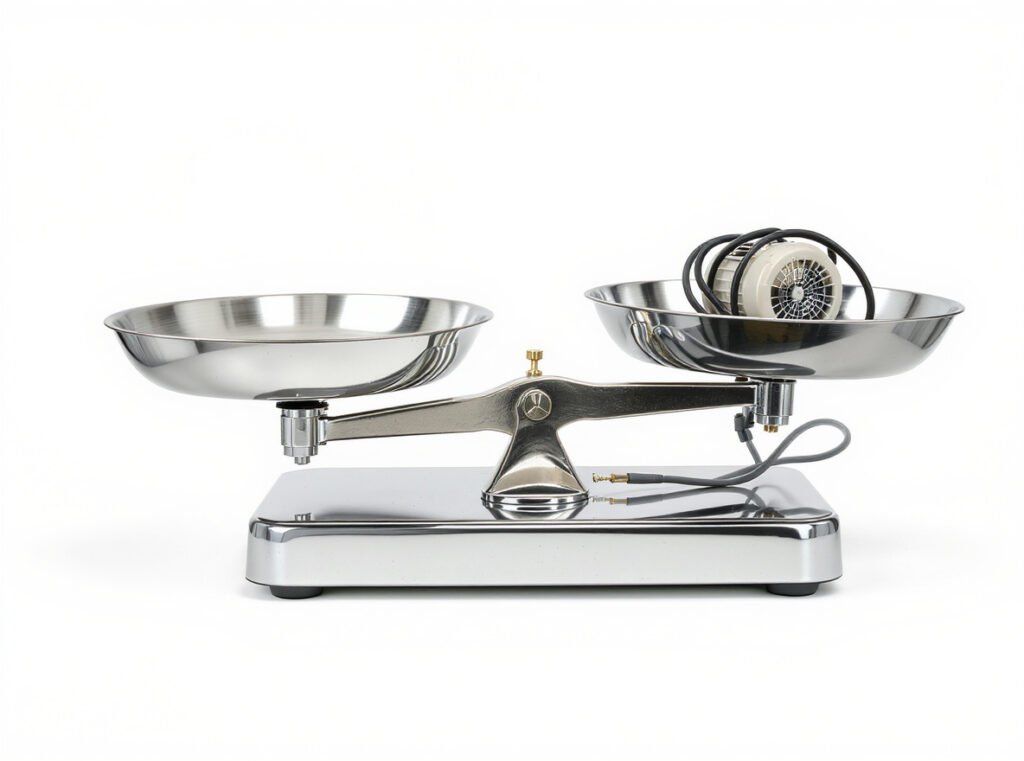 DC motor hair dryer 44 percent lighter than AC motor weight comparison scale