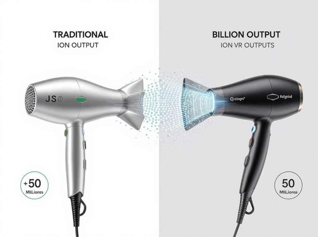 Active Frizz Control vs traditional ionic hair dryer technology comparison showing superior performance