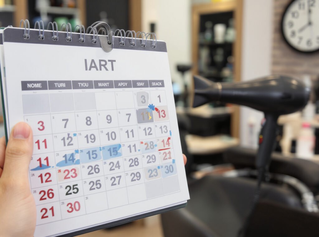 Professional hair dryer maintenance schedule calendar showing cleaning frequency recommendations