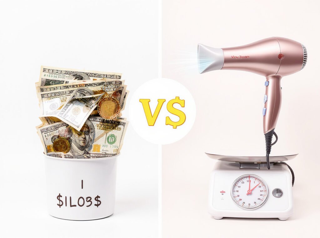 Price and weight comparison showing disadvantages of touch screen hair dryers