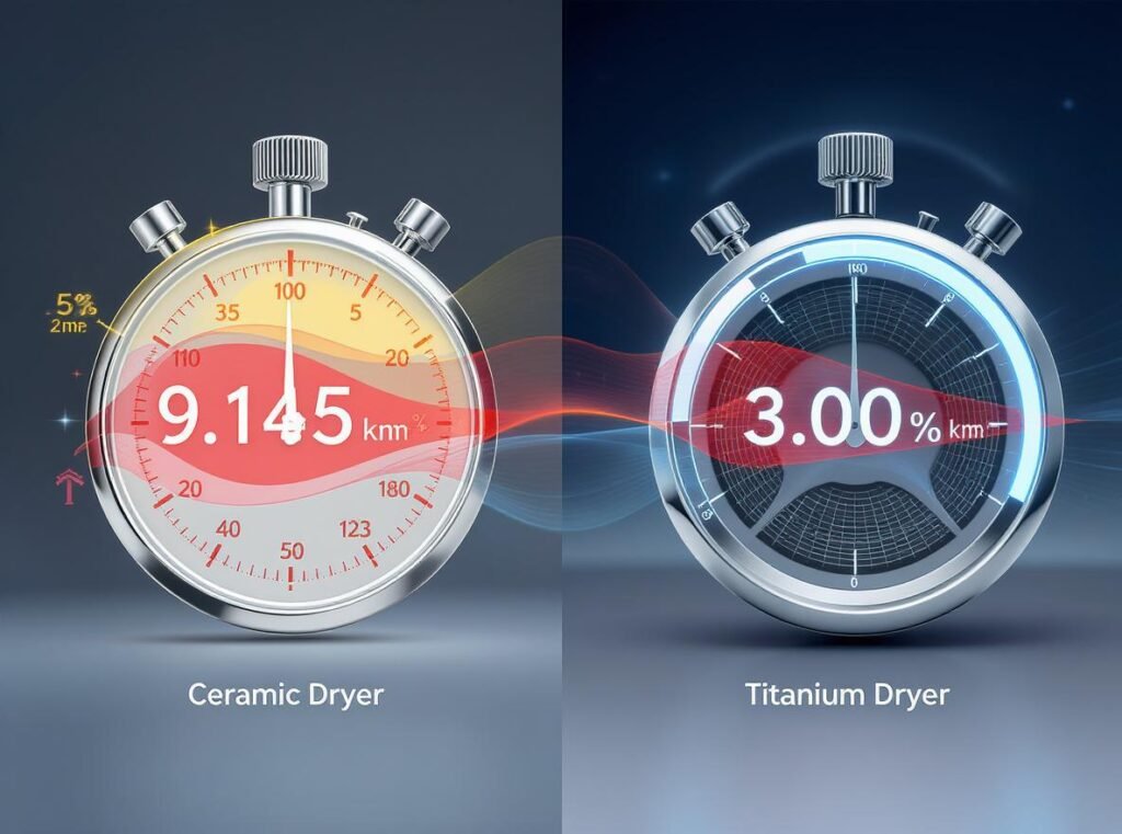 Drying speed and efficiency comparison between ceramic and titanium hair dryers