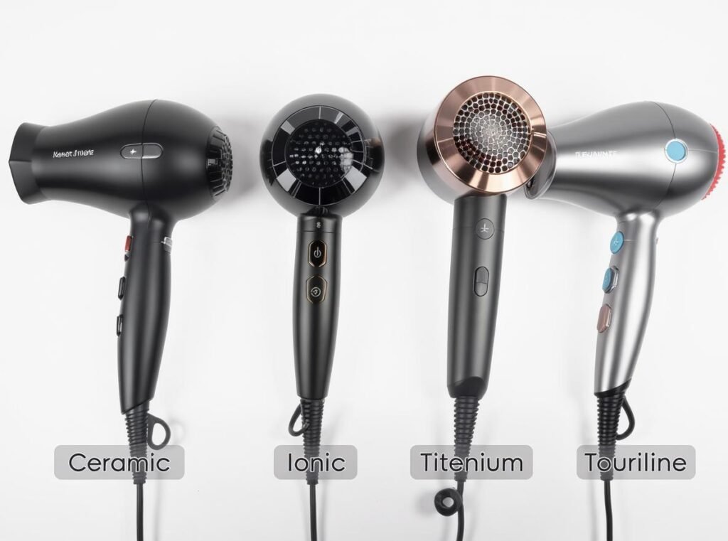 Hair dryer technology comparison ceramic ionic titanium tourmaline professional styling tools