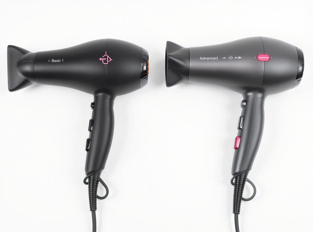 Comparison between basic single setting and advanced multiple setting hair dryers