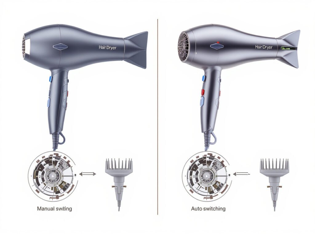 Comparison between auto-switching and manual dual voltage hair dryer systems