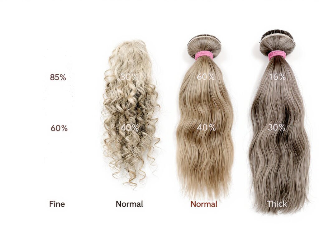 Energy savings comparison by hair type showing 85% for fine hair down to 30% for thick hair