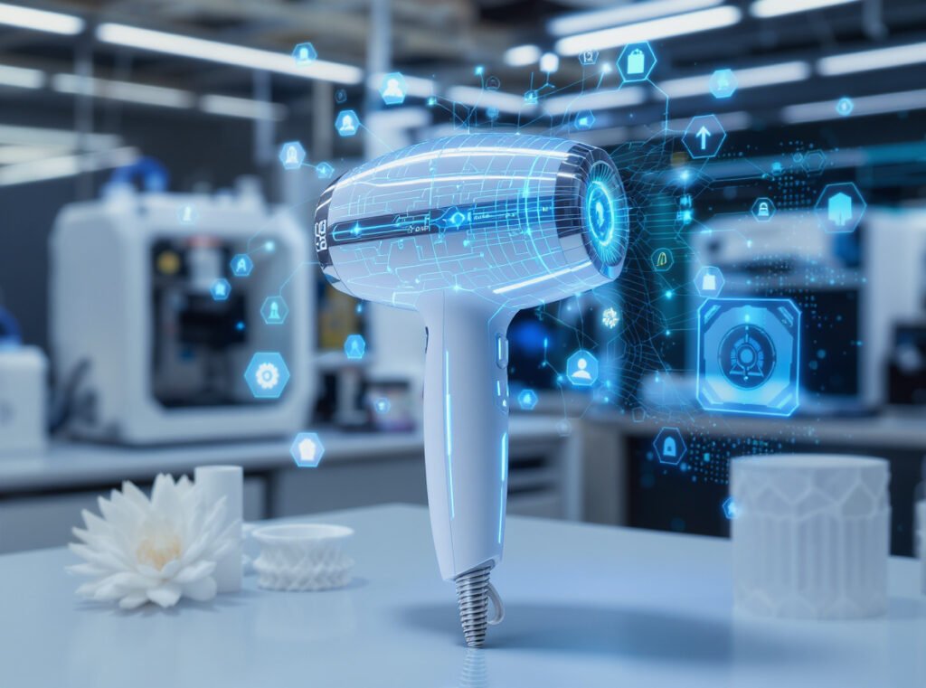 Future hair dryer technology smart materials IoT sustainable plastic innovation manufacturing