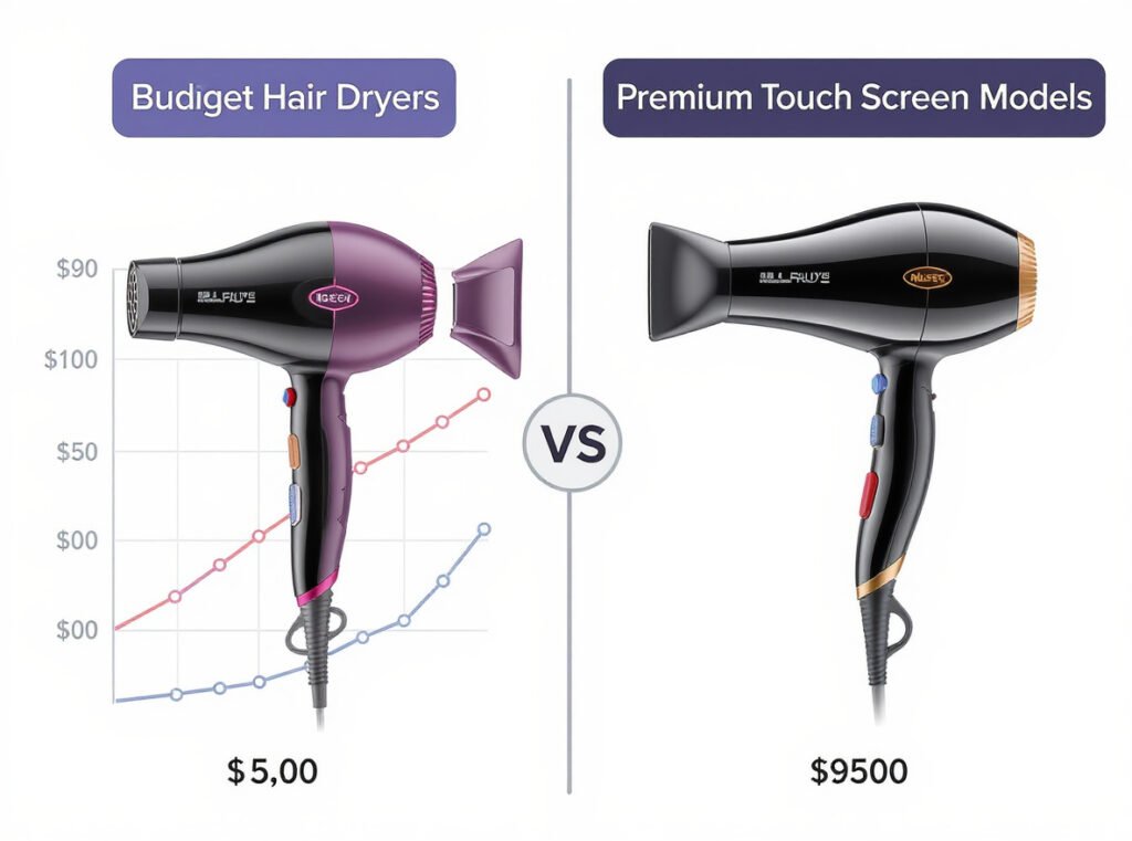Price comparison chart showing touch screen vs traditional hair dryer costs