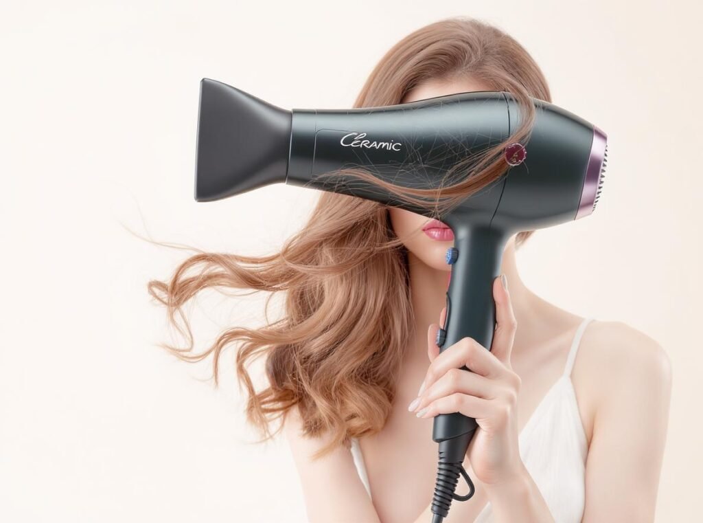 Ceramic hair dryer delivering professional salon results with healthy shiny hair styling