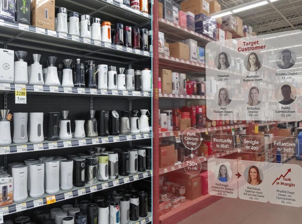 Business inventory strategy showing optimal stocking of ceramic and titanium hair dryers