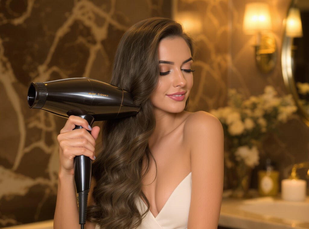 Professional results from graphene hair dryer showing healthy shiny hair