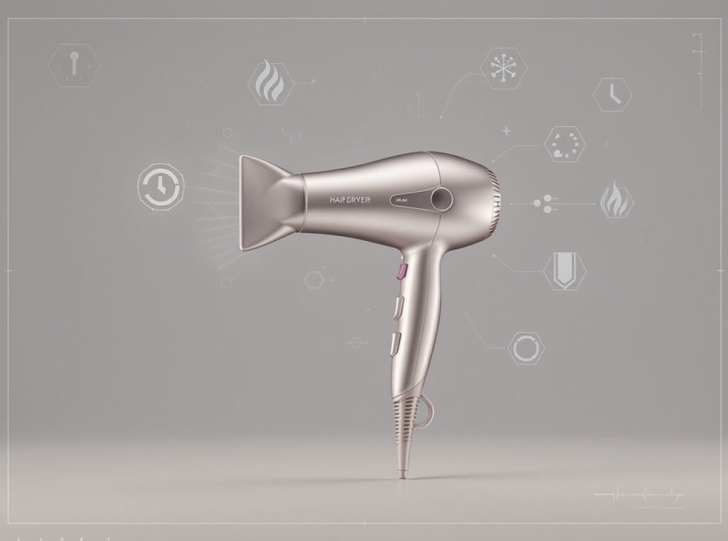 Universal hair dryer features showing gender-neutral technology components