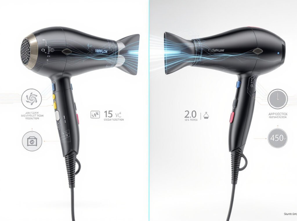 Technical comparison between Laifen and Dyson hair dryers showing motor speed and performance specifications