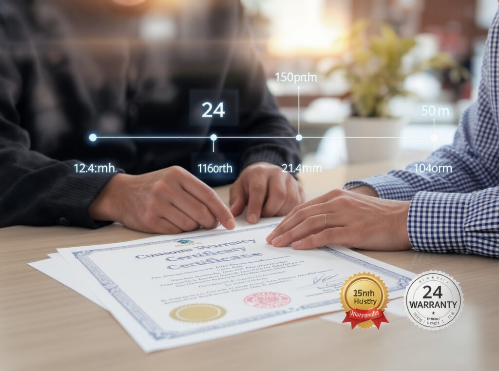 Professional hair dryer warranty documentation showing 24-month coverage and customer support services