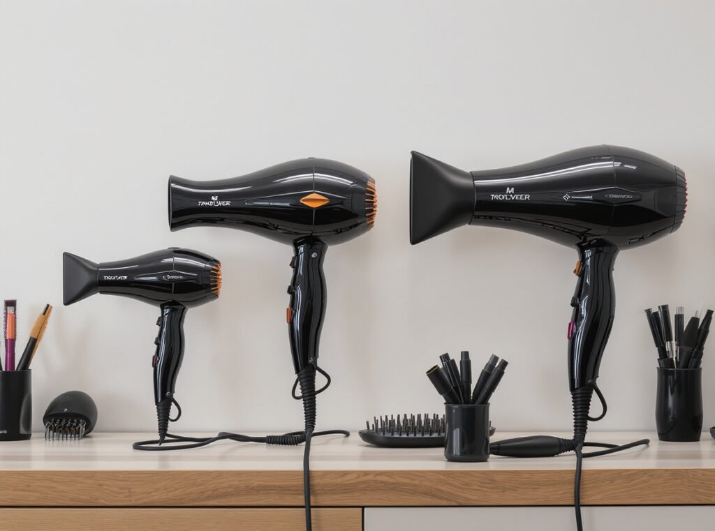 Hair dryer wattage comparison showing different power rating models