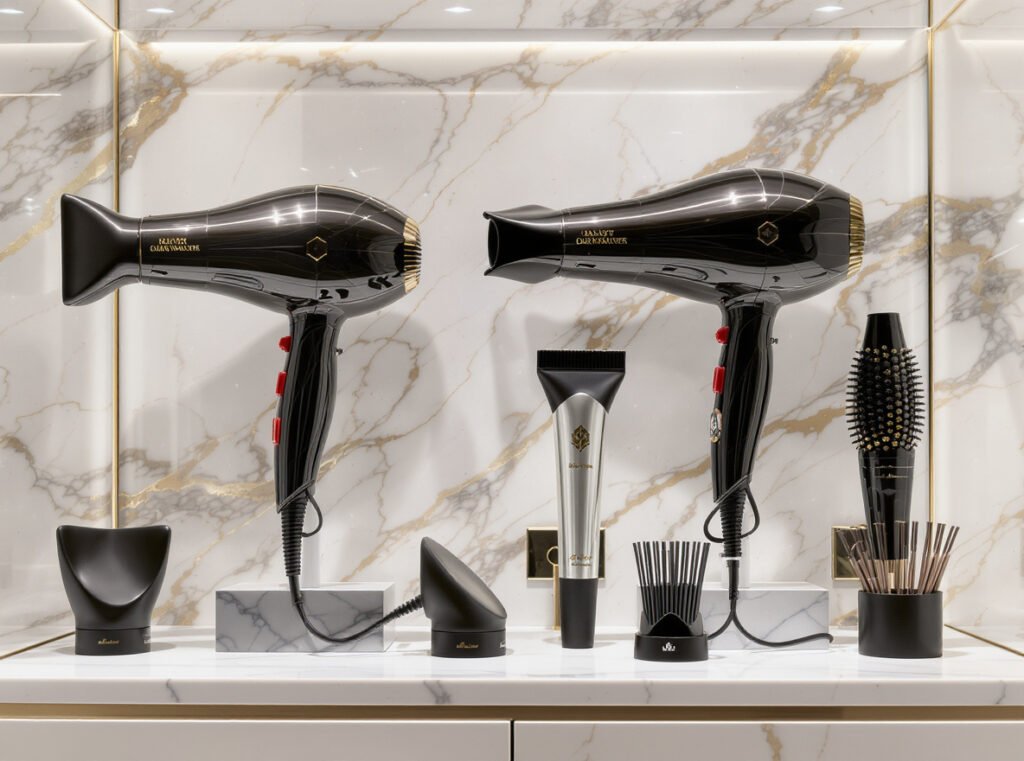 Italian professional hair dryer brands luxury craftsmanship display comparison