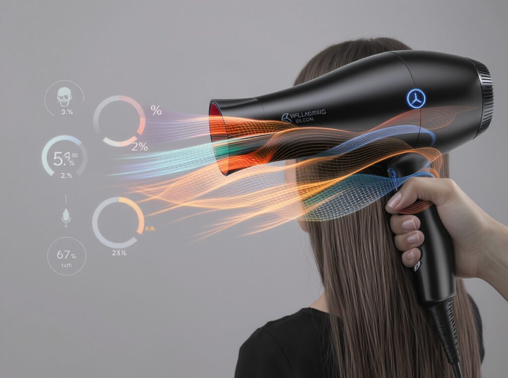 Lightweight hair dryer demonstrating professional performance and effective airflow