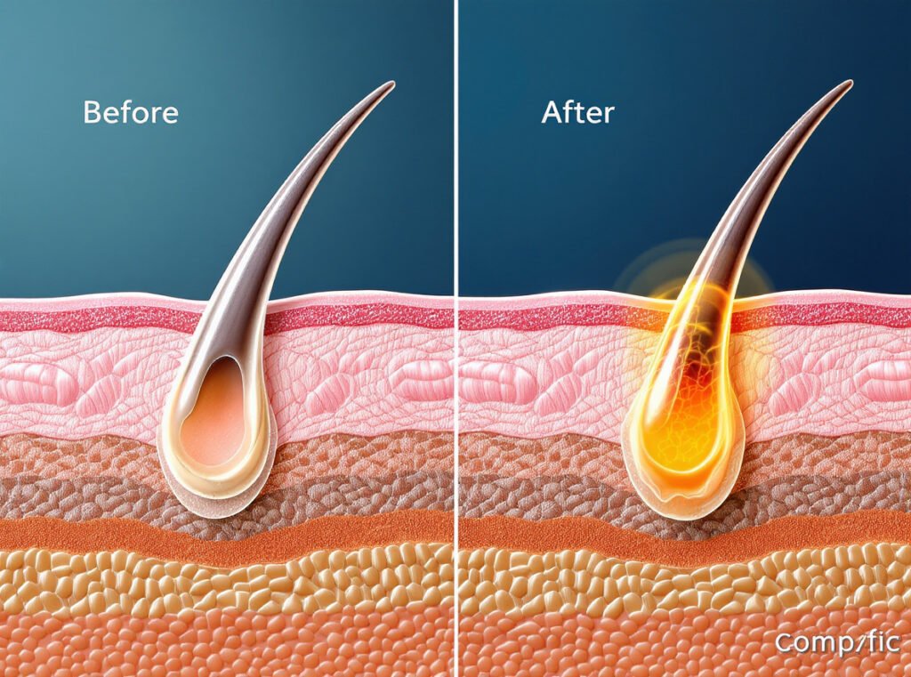 Heat protectant product microscopic view protective film coating hair cuticle barrier