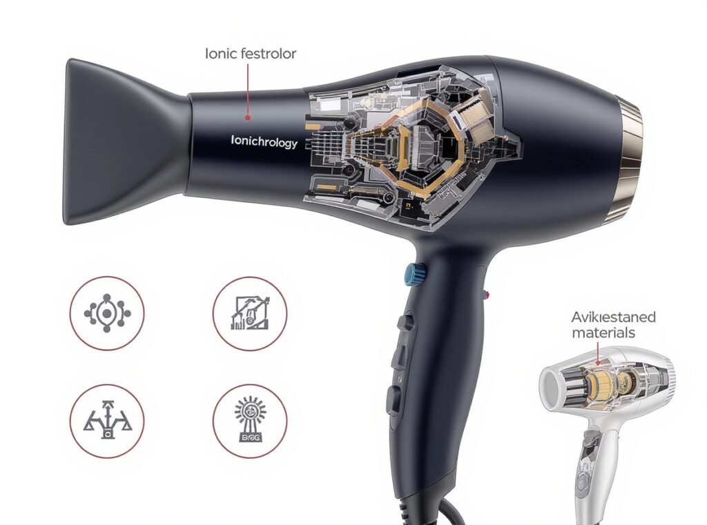 Hair dryer showing advanced features that add weight but improve performance