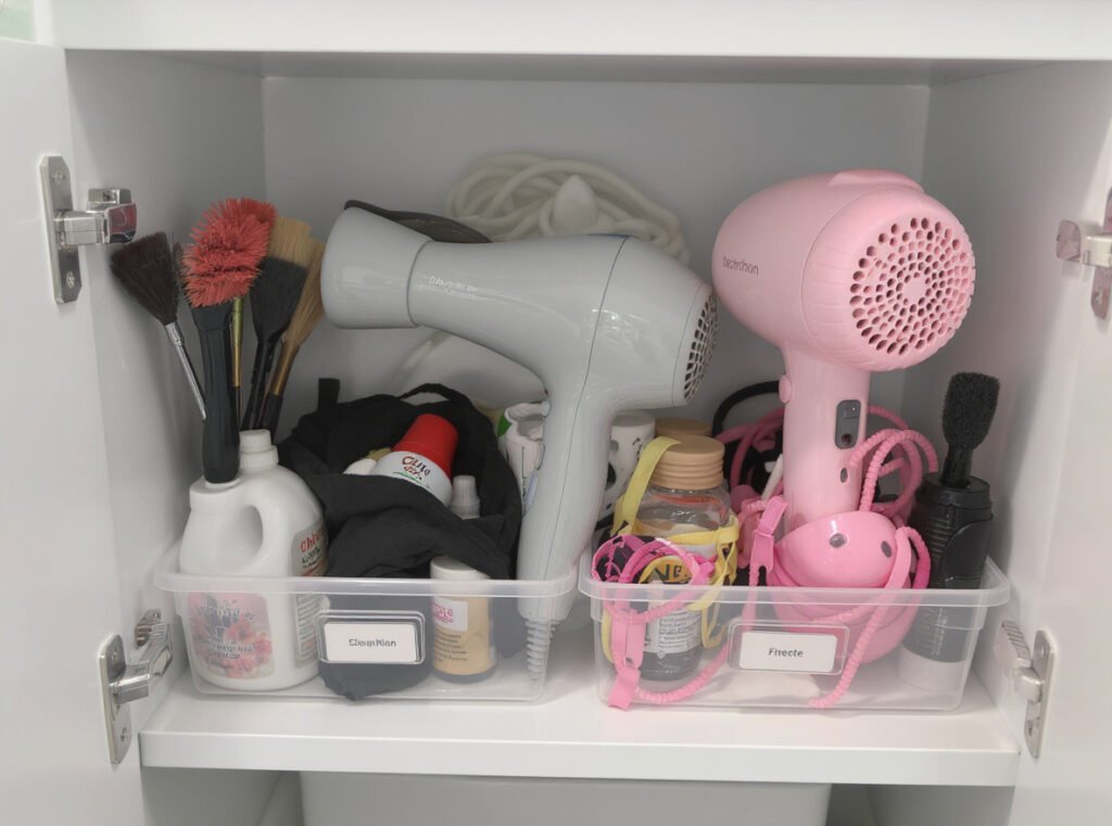 Hair dryer family sharing organization storage system bathroom