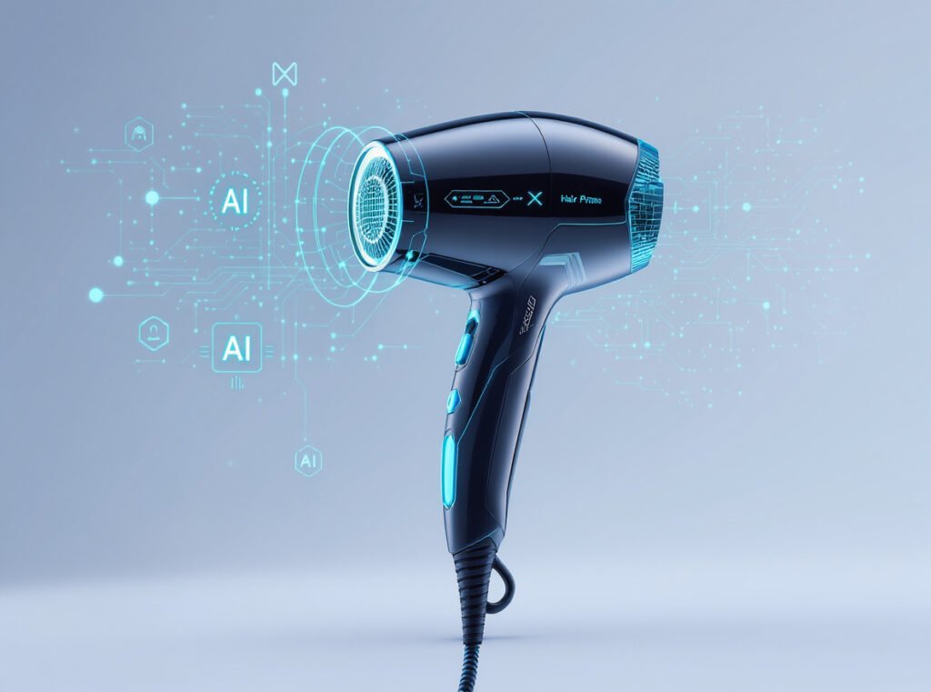 Future smart hair dryer technology concepts showing AI integration and advanced features