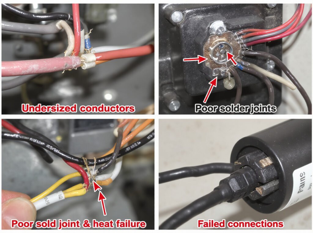Common hair dryer wiring problems including undersized conductors and poor connections