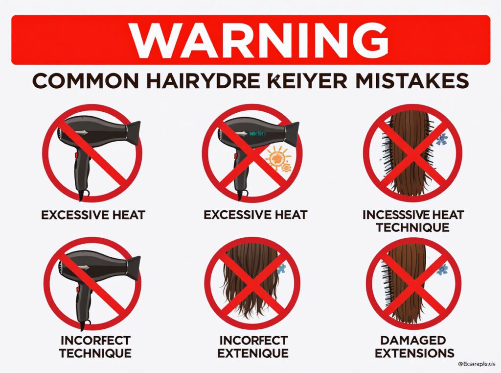 Common hair extension drying mistakes to avoid including excessive heat and improper technique