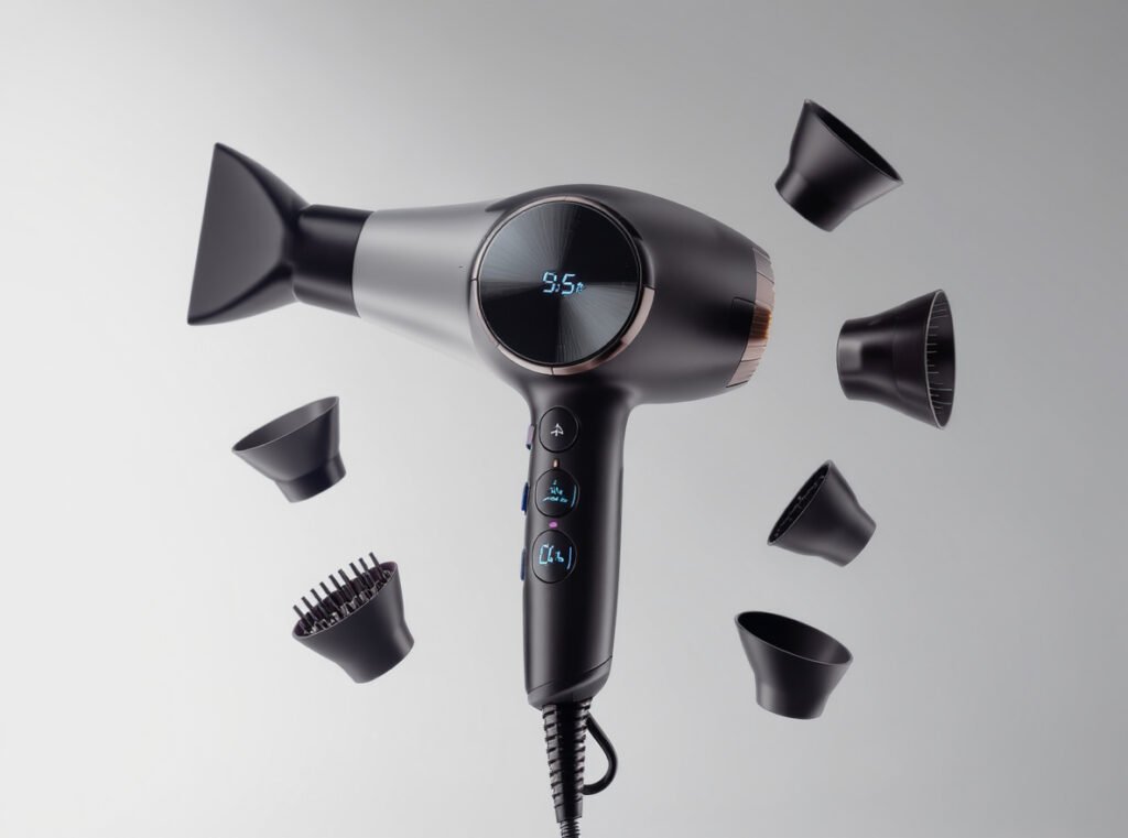 Adjustable hair dryer with multiple heat and speed settings for all hair types