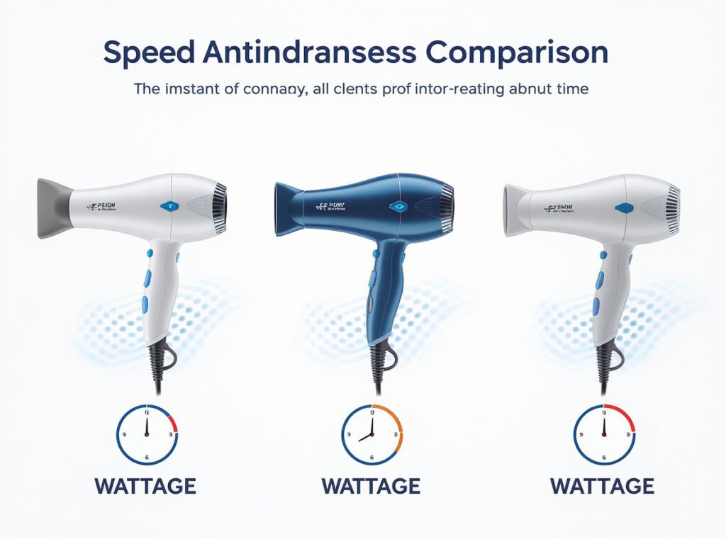 Hair dryer wattage comparison showing optimal 1800-1875 watts for efficient extension drying