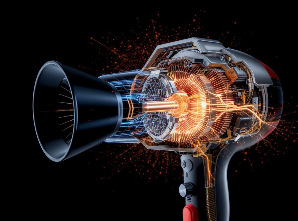 High-wattage hair dryer motor for professional performance