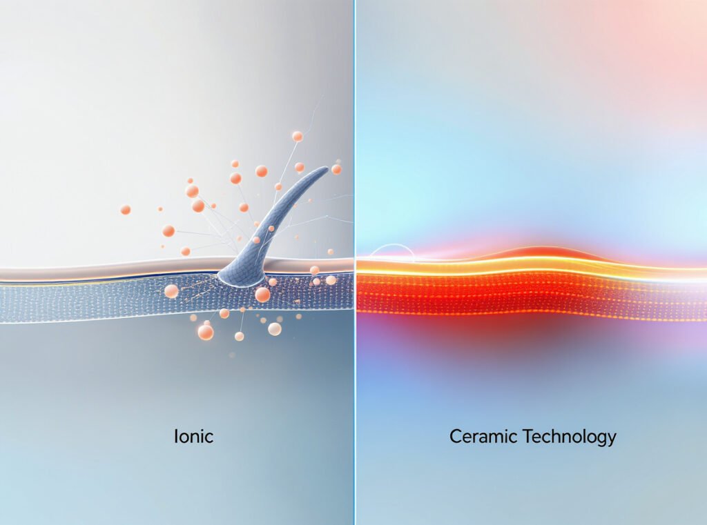 Ionic vs ceramic hair dryer technology comparison for hair extension protection