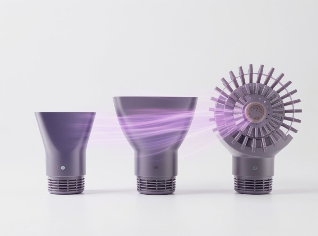 Hair dryer concentrator and diffuser attachments for different styling needs