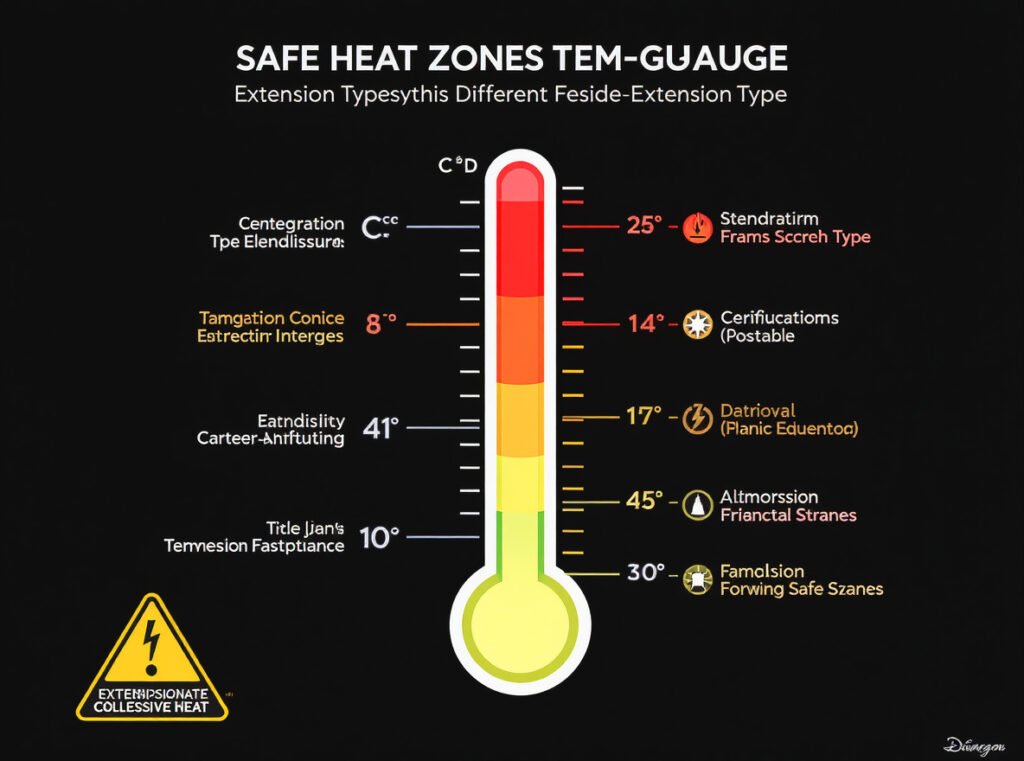 Temperature safety chart showing maximum heat limits for different hair extension types