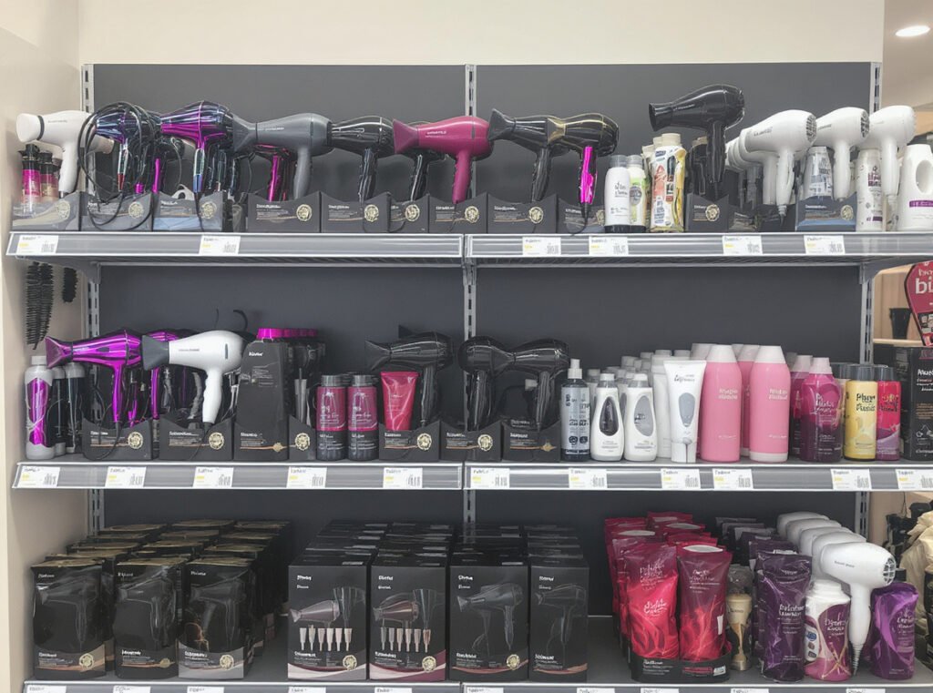 Strategic hair dryer inventory display for wholesale retailers